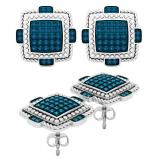 0.38 Carat (ctw) Round Blue Diamond Push Back Earrings for Mens | 925 Sterling Silver