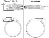 White Diamond Round Shape Cluster Head Ribbed Shank Matching Trio Bridal Engagement Ring Set for Couple (0.33 ctw Color I-J Clarity I2-I3) 925 Sterling Silver