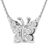 Round & Baguette Diamond Tilted Butterfly Pendant for Her (0.50 ctw., Color I-J, Clarity I1-I2) | 18K White Gold
