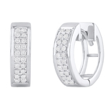 0.25 Carat (ctw) Round White Diamond Double Row Mini Petite Huggie Hoop Earrings for Women | 18K White Gold