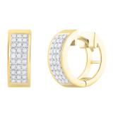 0.40 Carat (ctw) Round White Diamond Triple Row Mini Petite Huggie Hoop Earrings for Women in 14K Yellow Gold