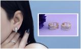 0.40 Carat (ctw) Round White Diamond Triple Row Mini Petite Huggie Hoop Earrings for Women in 14K Yellow Gold