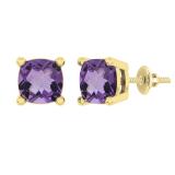 Cushion Amethyst Ladies Screw Back Solitaire Stud Earrings (Color Purple Clarity Moderately Included) | 10K Yellow Gold