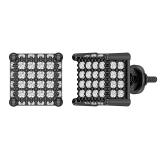 1.00 Carat (ctw) Round White Diamond Iced Out Square Stud Earrings for Him 1 CT | Black Plated Sterling Silver