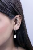 8mm Oval Cultured Freshwater Pearl & 0.18 Carat (ctw) Round White Diamond Single String Dangle Drop Earrings for Women | 14K White Gold