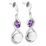 8mm Round Cultured Freshwater Pearl & 6X4mm Oval Amethyst with 0.17 ct. Round White Diamond Push Back Infinity Loop Dangle Earrings for Women, 925 Sterling Silver