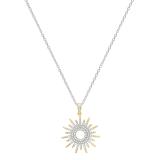 Round Cubic Zirconia Hollow Center Sun Rays Slider Pendant Necklace with 18 Inch Silver Chain for Women 1/4 CT (0.42 ctw Color White Clarity Clean) 14K Yellow Gold