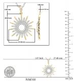 Round Cubic Zirconia Hollow Center Sun Rays Slider Pendant Necklace with 18 Inch Silver Chain for Women 1/4 CT (0.42 ctw Color White Clarity Clean) 14K Yellow Gold