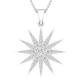 Round White Diamond Contemporary Double Starburst Pendant Necklace with 18 Inch Silver Chain for Women (0.45 ctw, Color I-J, Clarity I2-I3) | 925 Sterling Silver