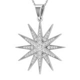 Round White Diamond Contemporary Double Starburst Pendant Necklace with 18 Inch Silver Chain for Women (0.45 ctw, Color I-J, Clarity I2-I3) | 925 Sterling Silver