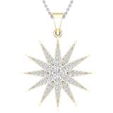 Round White Cubic Zirconia Contemprorary Double Starburst Pendant Necklace with 18 Inch Gold Chain for Women (0.66 ctw Color White Clarity Clean) | 14K Yellow Gold