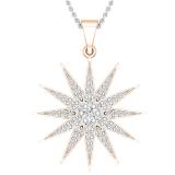Round White Diamond Contemporary Double Starburst Pendant Necklace with 18 Inch Gold Chain for Women (0.45 ctw, Color I-J, Clarity I1-I2) | 18K Rose Gold