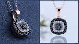 0.35 Carat (ctw) Round Black & White Diamond Alternating Double Cushion Frame Cluster Pendant for Women | 18K Rose Gold