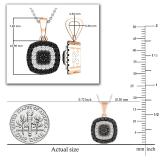 0.35 Carat (ctw) Round Black & White Diamond Alternating Double Cushion Frame Cluster Pendant for Women | 18K Rose Gold