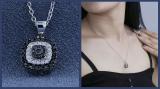 0.35 Carat (ctw) Round Black & White Diamond Alternating Double Cushion Frame Cluster Pendant for Her | 10K White Gold