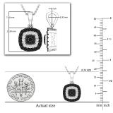 0.35 Carat (ctw) Round Black & White Diamond Alternating Double Cushion Frame Cluster Pendant for Her | 10K White Gold