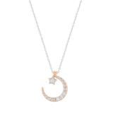 Round White Diamond Three Stone Half Cresent Moon With Tiny Star Pendant for Her (0.10 ctw, Color I-J, Clarity I1-I2) in 18K Rose Gold