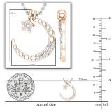 Round White Diamond Three Stone Half Cresent Moon With Tiny Star Pendant for Her (0.10 ctw, Color I-J, Clarity I1-I2) in 18K Rose Gold