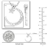 Round White Diamond Three Stone Half Cresent Moon With Tiny Star Pendant for Her (0.10 ctw, Color I-J, Clarity I2-I3) in 925 Sterling Silver