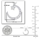 Round White Diamond Three Stone Half Cresent Moon With Tiny Star Pendant for Her (0.10 ctw, Color I-J, Clarity I2-I3) in 925 Sterling Silver