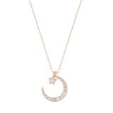 Round White Diamond Three Stone Half Cresent Moon With Tiny Star Pendant for Her (0.10 ctw, Color I-J, Clarity I1-I2) in 14K Rose Gold