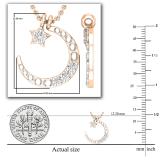 Round White Diamond Three Stone Half Cresent Moon With Tiny Star Pendant for Her (0.10 ctw, Color I-J, Clarity I1-I2) in 14K Rose Gold