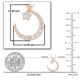 Round White Diamond Three Stone Half Cresent Moon With Tiny Star Pendant for Her (0.10 ctw, Color I-J, Clarity I1-I2) in 14K Rose Gold