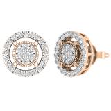 Round White Diamond Circle Shape Frame Cluster Ladies Push Back Stud Earrings (0.76 ctw Color I-J Clarity I1-I2) | 18K Rose Gold