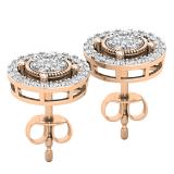 Round White Diamond Circle Shape Frame Cluster Ladies Push Back Stud Earrings (0.76 ctw Color I-J Clarity I1-I2) | 18K Rose Gold