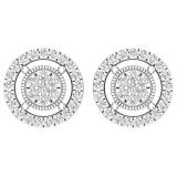 Round White Diamond Circle Shape Frame Cluster Screw Back Stud Earrings for Her (0.76 ctw Color I-J Clarity I1-I2) | 18K White Gold