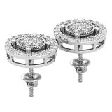 Round White Diamond Circle Shape Frame Cluster Screw Back Stud Earrings for Her (0.76 ctw Color I-J Clarity I1-I2) | 18K White Gold