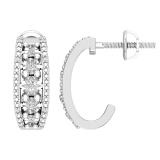Round White Diamond Center Row and Beaded Outer Ribbons Modish J Shape Screwback Hoop Earrings for Her (0.10 ctw, Color I-J, Clarity I2-I3) | 10K White Gold
