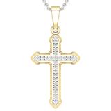 Round White Diamond Religious Divine Gothic Style Cross Pendant for Women (0.13 ctw, Color I-J, Clarity I1-I2) | 14K Yellow Gold