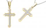 Round White Diamond Religious Divine Gothic Style Cross Pendant for Women (0.13 ctw, Color I-J, Clarity I1-I2) | 14K Yellow Gold