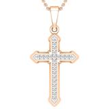 Round White Diamond Religious Divine Gothic Style Cross Pendant for Her (0.13 ctw, Color I-J, Clarity I1-I2) | 18K Rose Gold