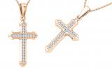 Round White Diamond Religious Divine Gothic Style Cross Pendant for Her (0.13 ctw, Color I-J, Clarity I1-I2) | 18K Rose Gold