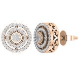 Round White Diamond Clustered Core Double Halo Filigree Grooves Frame Fashion Pushback Stud Earrings for Women (0.23 ctw, Color I-J, Clarity I2-I3), 10K Rose Gold