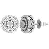 Round White Diamond Clustered Core Double Halo Filigree Grooves Frame Fashion Pushback Stud Earrings for Women (0.23 ctw, Color I-J, I2-I3 Clarity), 925 Sterling Silver