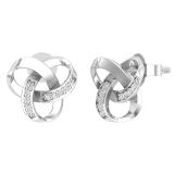 Round White Diamond Interlocking Open Love Knot Push Back Stud Earrings for Her (0.07 ctw, Color I-J, Clarity I2-I3), 925 Sterling Silver