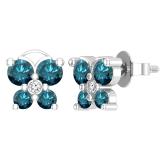 0.58 Carat (ctw) Round Blue and White Diamond Elegant Butterfly Shape Push Back Stud Earrings for Women, 14K White Gold