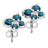0.58 Carat (ctw) Round Blue and White Diamond Elegant Butterfly Shape Push Back Stud Earrings for Women, 14K White Gold