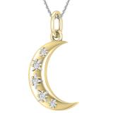 Round White Diamond Five Stone Dainty Half Crescent Moon  Pendant for Women (0.15 ctw, Color I-J, Clarity I1-I2) | 18K Yellow Gold