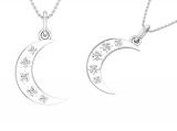 Round White Diamond Five Stone Dainty Half Crescent Moon  Pendant for Her (0.15 ctw, Color I-J, Clarity I1-I2) | 14K White Gold