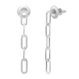 Minimalist Paperclip Link Chain Dangle Drop Stud Earrings for Women in 10K White Gold in Screw Back