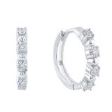 Round White Diamond with Alternating Round Metal Beads Hinged Huggie Hoop Earrings for Women (0.48 ctw I-J Color I2-I3 Clarity) 18K White Gold