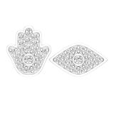 Pair of Hamsa Hand of Fatima and Evil Eye Studded With Round White Diamond Screw Back Earrings for Women (0.22 ctw, Color I-J, Clarity I2-I3) | 925 Sterling Silver