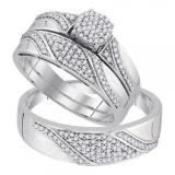 Round White Diamond his and her Forever Ensemble Trio Ring set 1/2 CT (0.51 ctw Color I-J Clarity I2-I3) 10K White Gold
