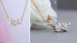 Round White Diamond Three Stone Past Present Future Chevron Style Pendant for her (0.53 ctw Color I-J Clarity I2-I3) | 10K Rose Gold
