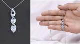 Round White Cubic Zirconia 3 Stone Graduated Swirl Pendant for Women with 18 Inch Silver Chain (5.70 ctw, Color White, Clarity Clean), 925 Sterling Silver