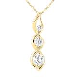 Round White Cubic Zirconia 3 Stone Graduated Swirl Pendant for Women with 18 Inch Gold Chain (5.70 ctw, Color White, Clarity Clean), 14K Yellow Gold